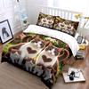 Heart Pattern Cat Family Print Bedding Duvet Cover Set  (1*Duvet Cover 2*Pillowcases, Without Duvet Insert)