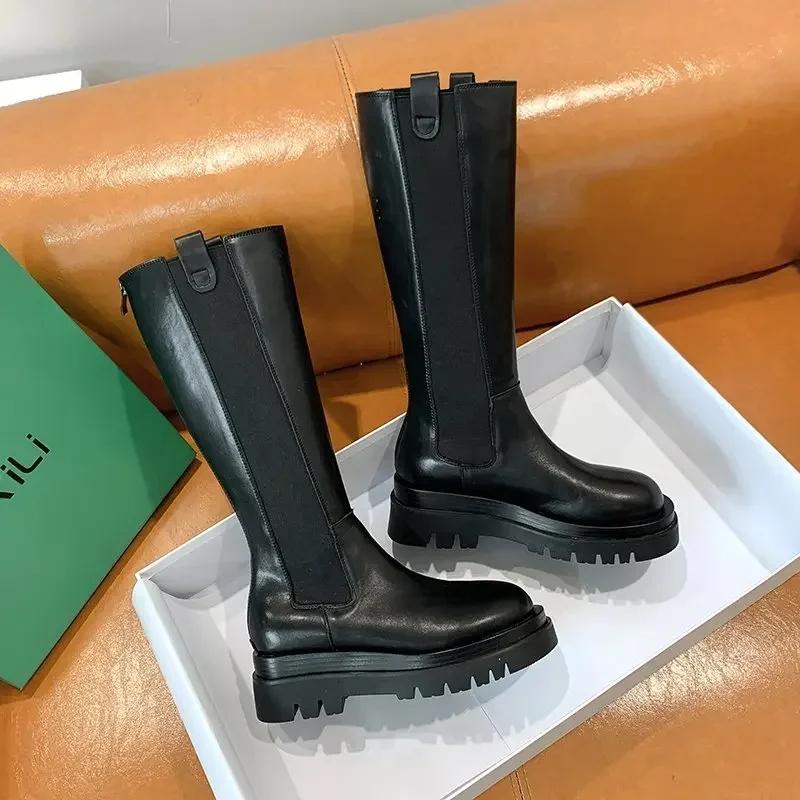 Fashion Platform Women Knight Long Boots Fashion Warm Fur Shoes Autumn Winter Square Heels Ladies Knee High Booties