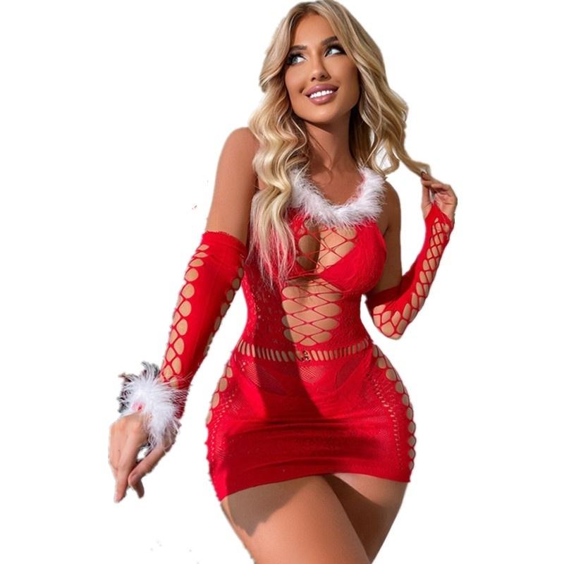 Christmas Teddies Bodysuit Body Stocking Open Crotchless Bodystocking Sexy Costume Suit Plus Size Lingerie For Women