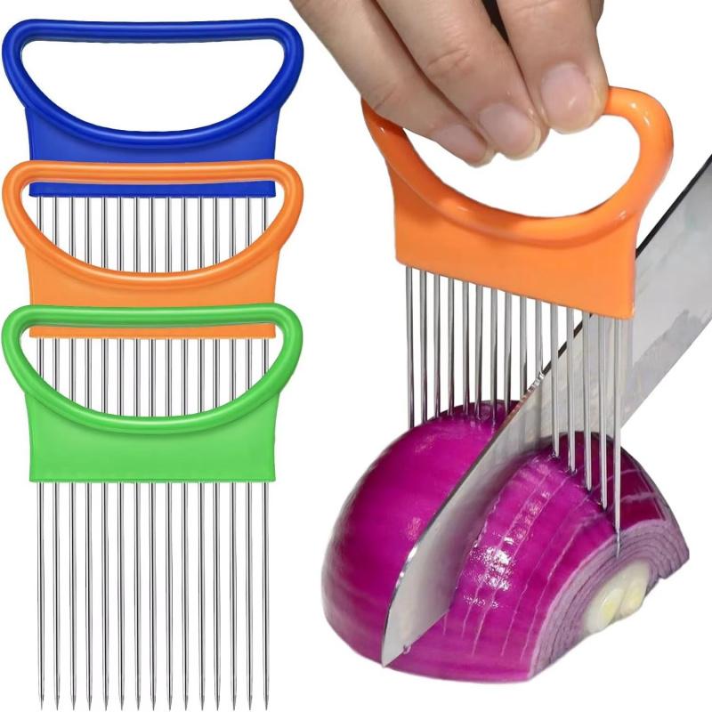 1/2/3/4pcs Effortlessly Slice Onions with This 1pc Colorful Onion Slicer Kitchen Stainless Steel Potato Chip Onion Holder