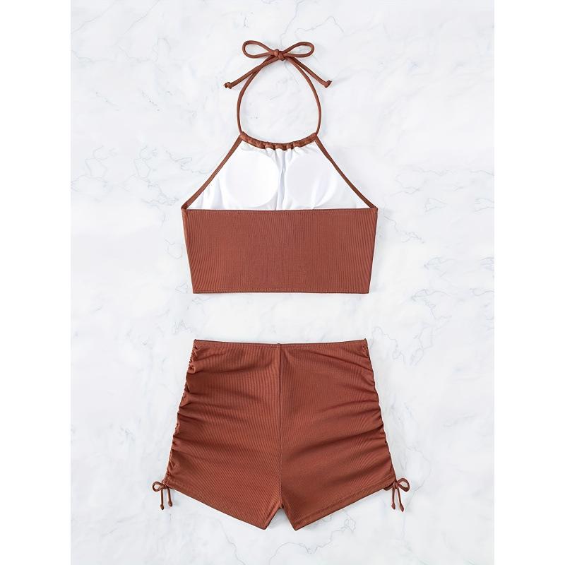 2025 European & American Solid Color Backless Two-Piece Swimsuit (Women's)