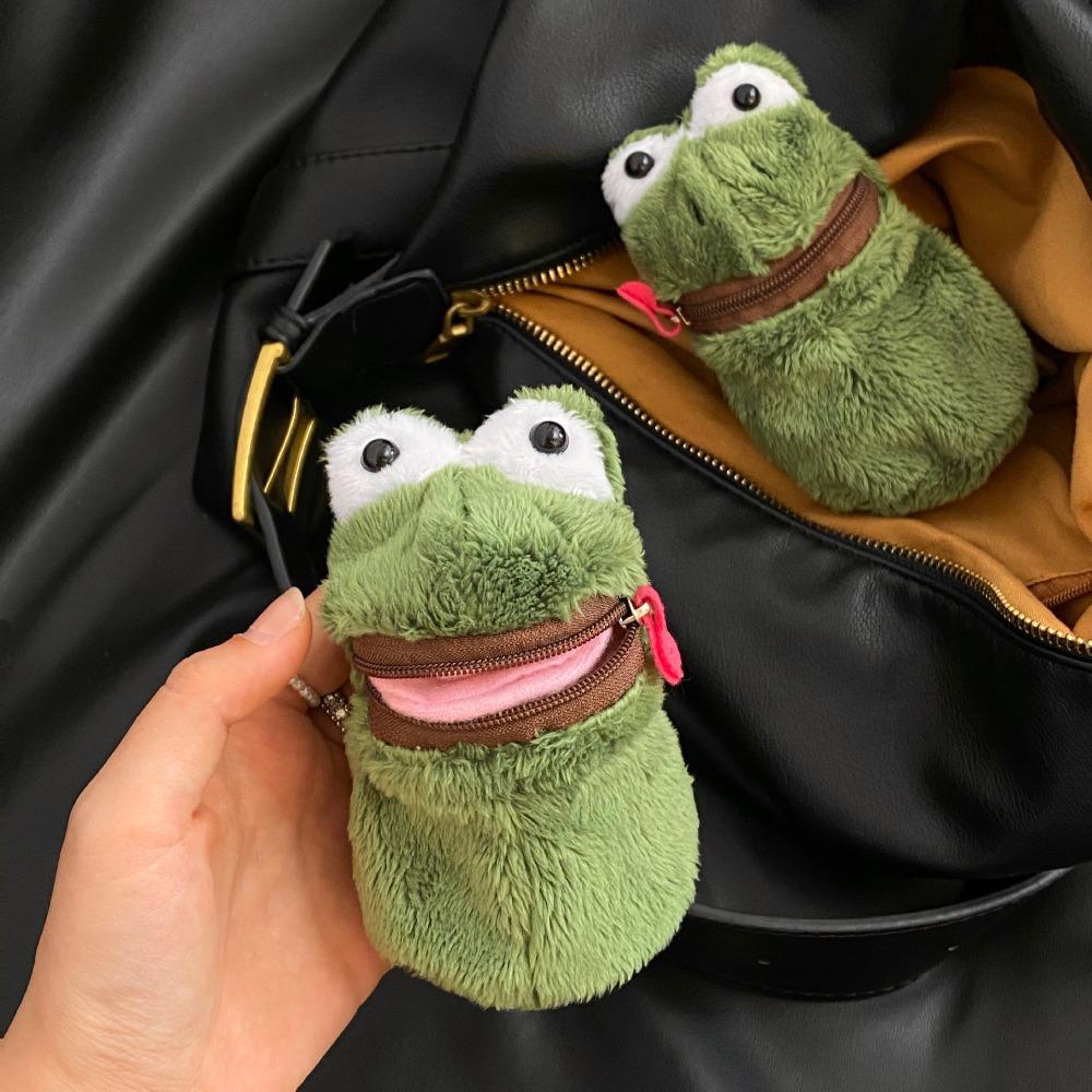 Furry Frog Plush Money Bag Funny Frog Earphone Bag Zipper Open Mouth Frog Coin Purse Wallet  Girls