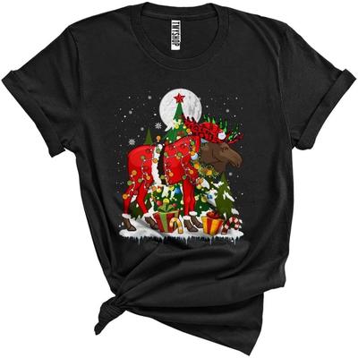 Leopard Moose Wearing Xmas Lights Santa Hat Cute Merry Christmas Snow Santa Moose Unisex T-Shirt