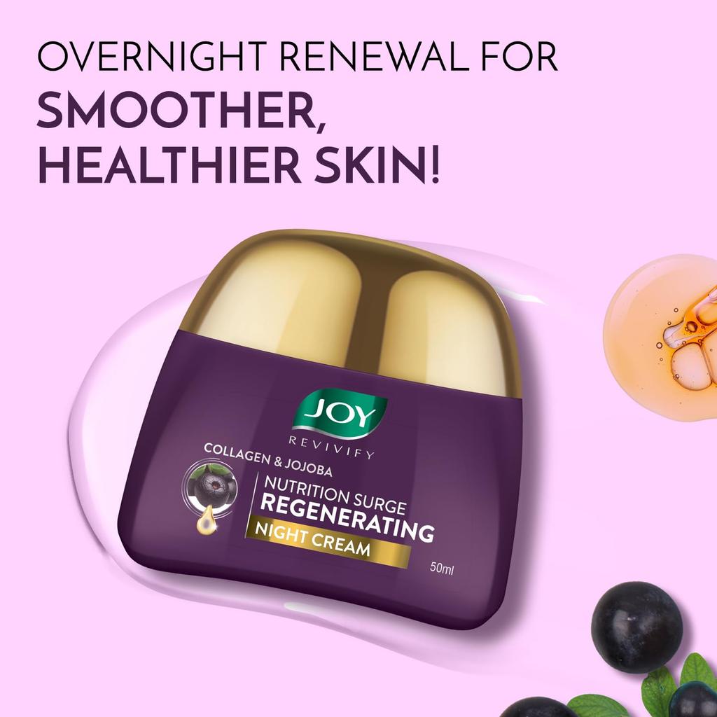JOY Night Cream with Collagen, Jojoba, Shea Butter & Gotu Kola 50ml Pack of 1 for Overnight Skin Repair