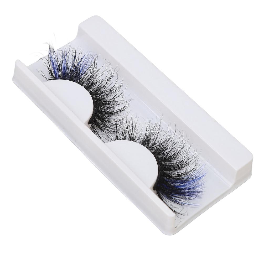 1 Pair 25mm Blue False Eyelashes Women Stylish Costume Party Reusable Long Curly Colored Fake Eyelashes 697A‑3C