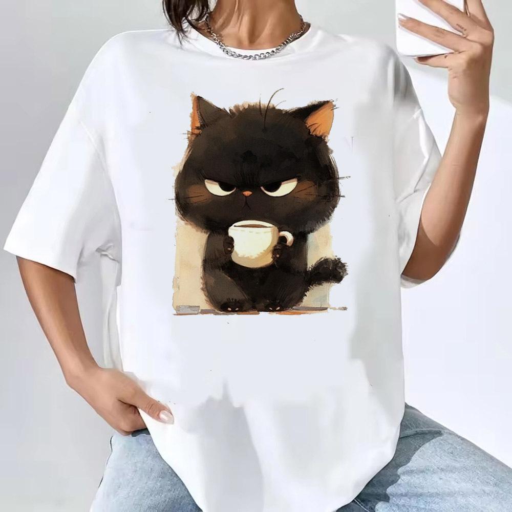 

Funny Cat top tees Women Retro Grunge Digital 80s aesthetic Vintage top tees Vintage hip hop harajuku anime S
