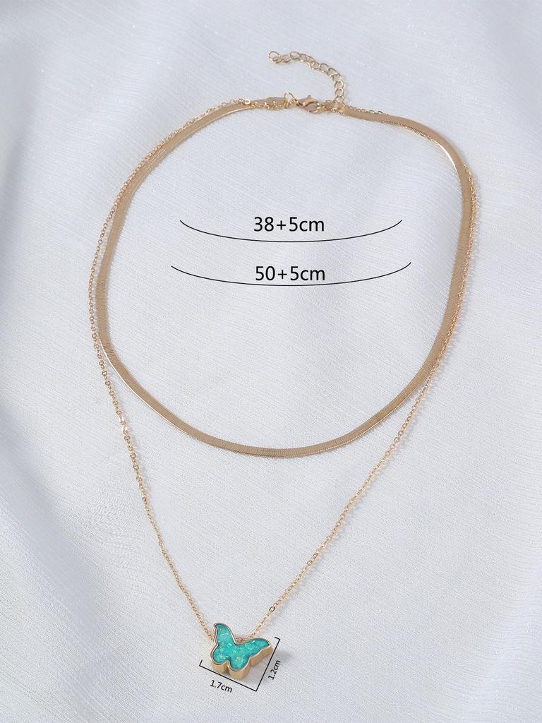 Butterfly Pendant Double-Layer Necklace for Women - Fashionable Beach Style Jewelry