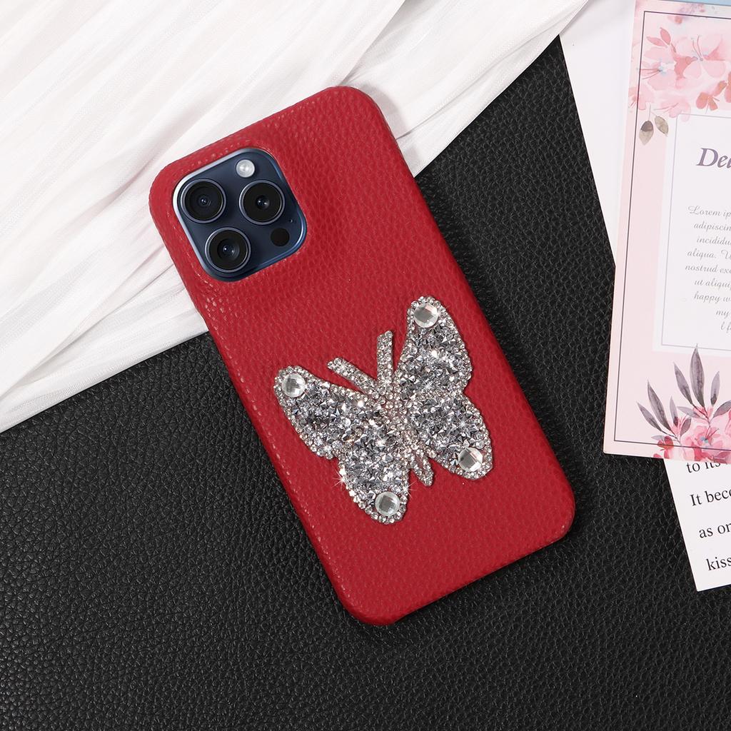 Faux Leather Diamond Butterfly Pattern Phone Case For IPhone16 15 14 13 12 11Pro Pro Max Plus XS Max7 8 Series Drop-proof Case