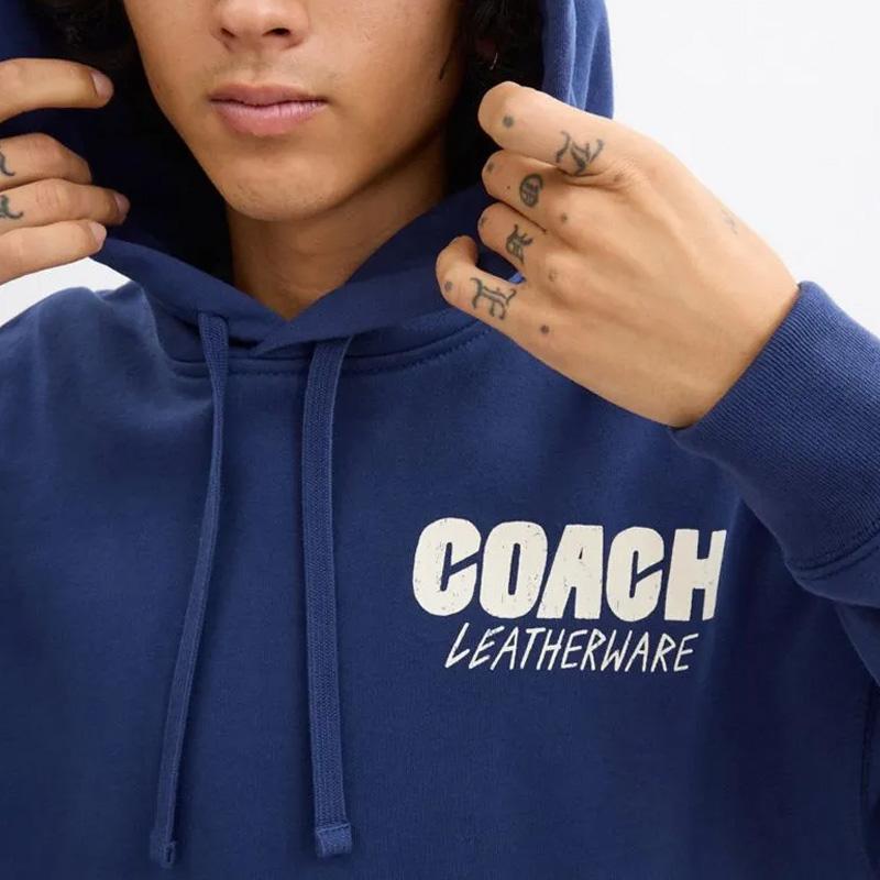 Coach Solid Color Hooded Printed Sweatshirt Men tops Mediterranean-Blue CW775-VBI