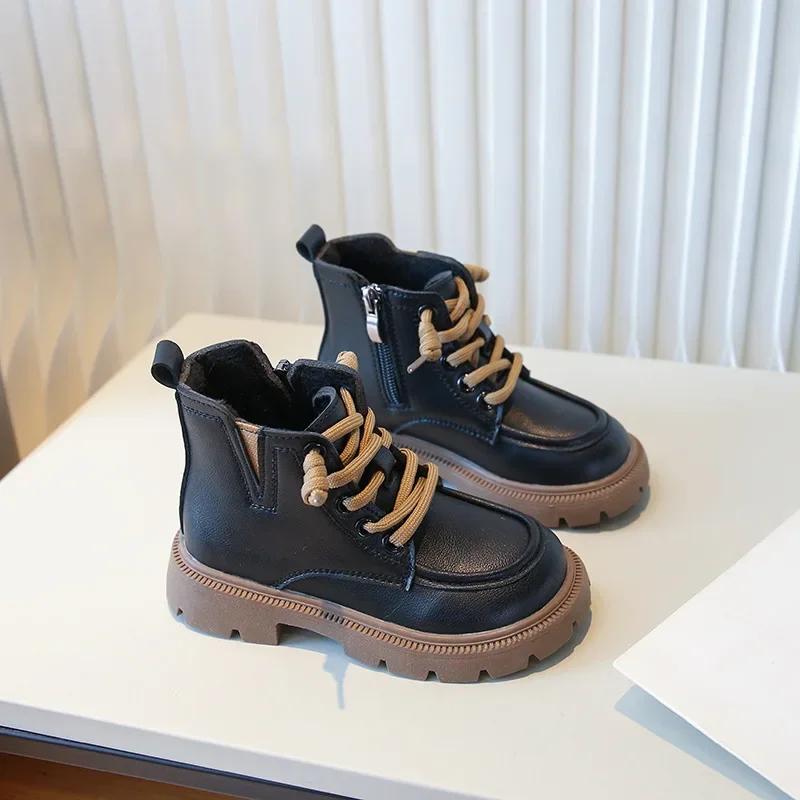 

Новые детские ботинки, зимние повседневные ботинки для девочек, с круглым носком, универсальные детские модные ботинки из хлопка, теплые, плюшевые, нескользящие 26 хаки