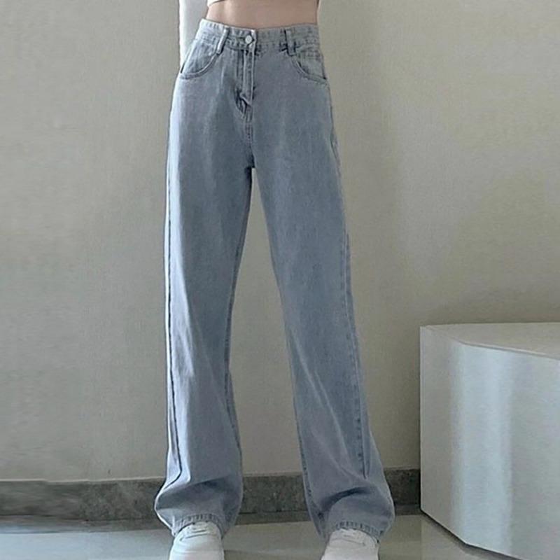 Black high-waisted straight jeans women's spring clothes new thin small drape wide legs mopping long pants