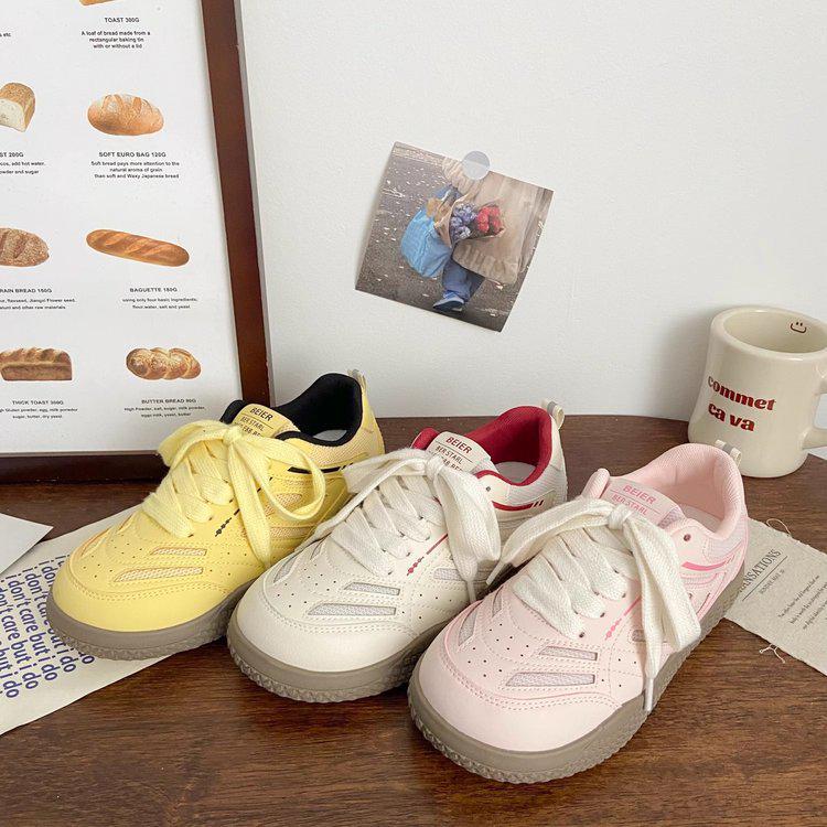 2025 Spring Chic Women's German Double Mesh Sneakers: Ugly-Cute Korean Style Breathable White Sport Shoes