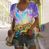 V-neck T-shirt Daily Fashion Tops Women's Short Sleeve Floral Printed Patterns Plus Size Loose Women's Clothing Outdoor T-Shirt