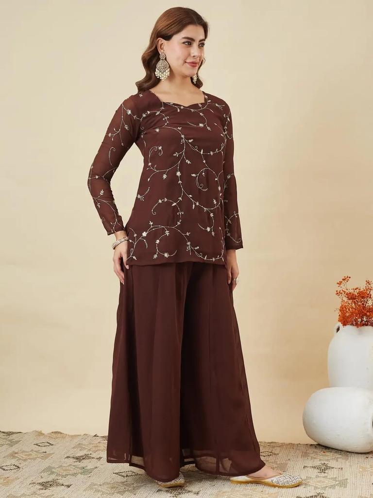 Women Designer Party Wear Georgette Kurta Palazzo Dupatta Set Indian Bollywood Wear Dress