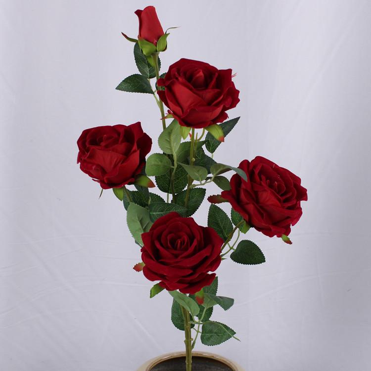 

New 5-head simulated flannel roses, wedding decoration fake flowers