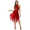 Bayan Parlak Payetler Patchwork Elbise Halter Backless Asimetrik Hem Örgü Elbiseler Dans Performansı Kostüm