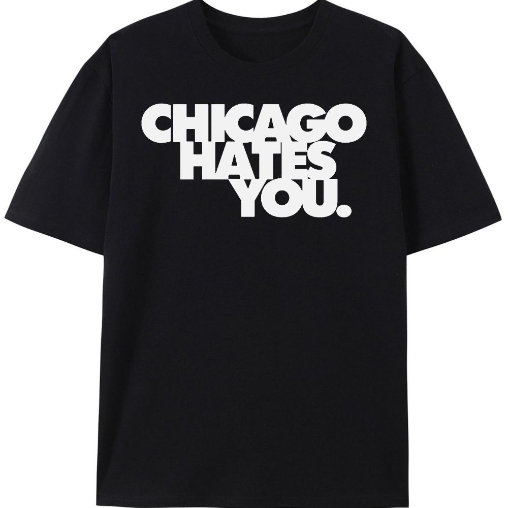 Chief Keef Inspired Chicago Hate You UnisexS Crew Neck TShirt Black EyeCatching White Print Geometric Pattern Slightly Stretchy