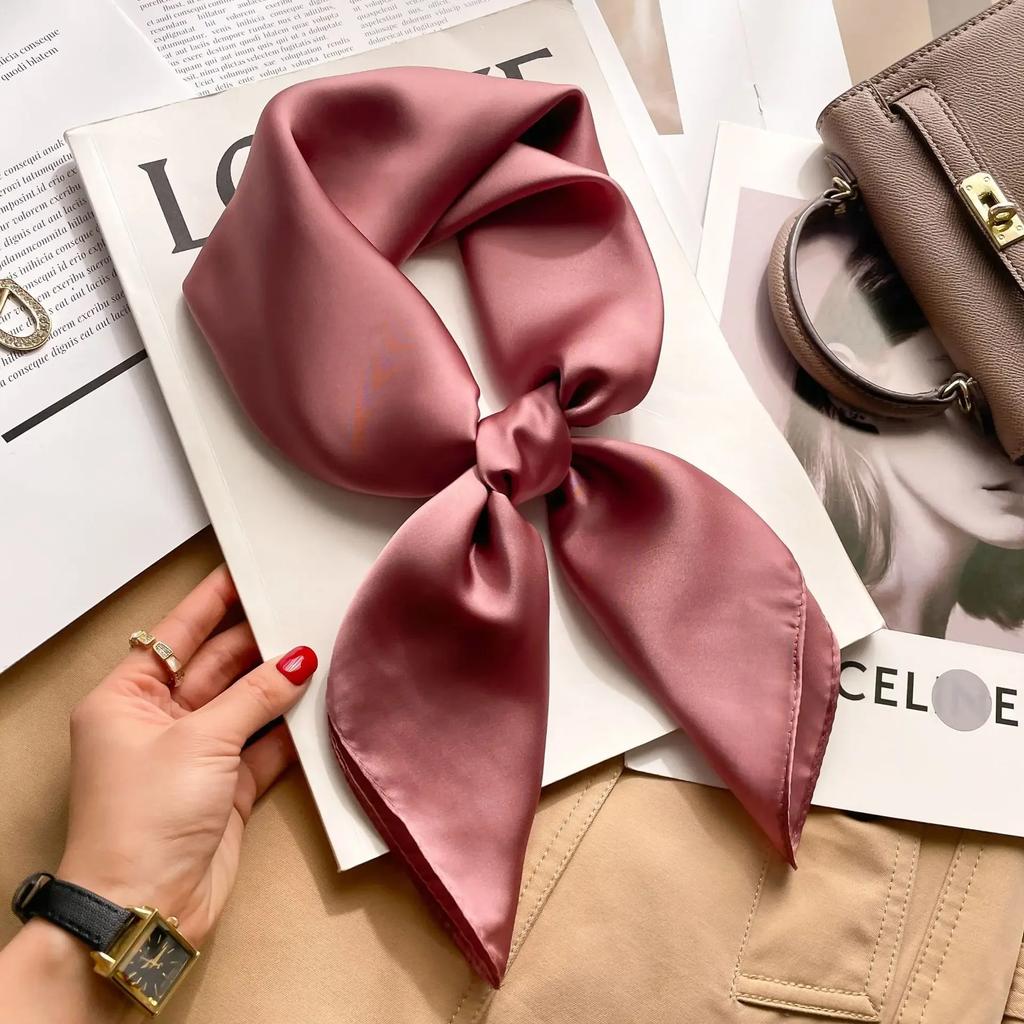 70cm Solid Colors Neckerchief Hijab Scarf For Women Silk Satin Headband Hair Scarves Female Square Shawls Head Scarfs For Ladies