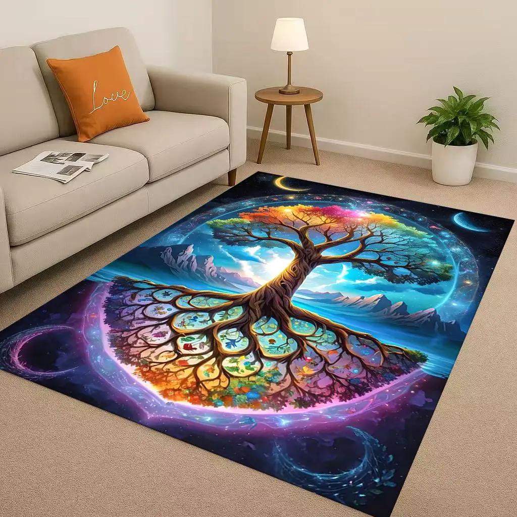 HD Colorful Tree of Life Yggdrasil Celtic Rune Living Room Non-Slip Area Rug Carpet for Bedroom Playroom Sofa,Home Decor Doormat