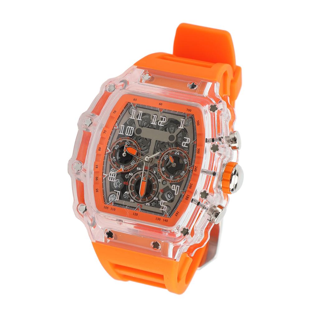 Transparent Case Business Watch Water Proof 50M Luminous Casual Cool Large Dial Silicone Strap Fashion Hollowed Watch