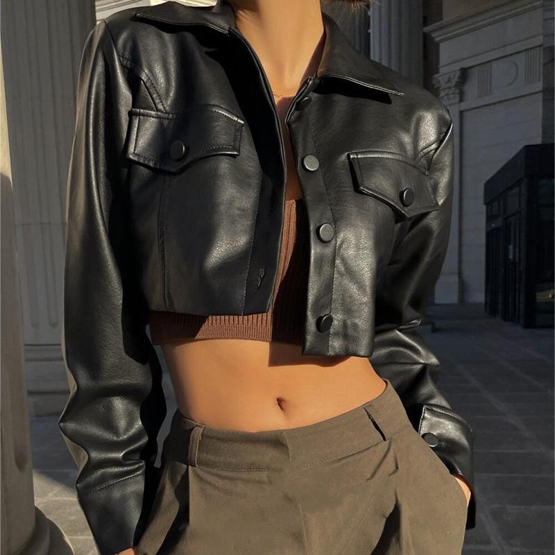 Women PU Leather Jackets Single Breasted Hot Girl Street Motorcycle Short Coats