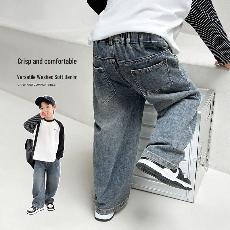 Boys' 2025 New Style Fleece-Lined Straight-Leg Jeans for Middle and Big Kids
