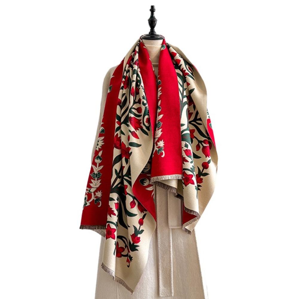 

Tassel Design Blanket Scarf Floral Jacquard Winter Shawl Elegant Pashmina Shawl Outdoor Use червоний