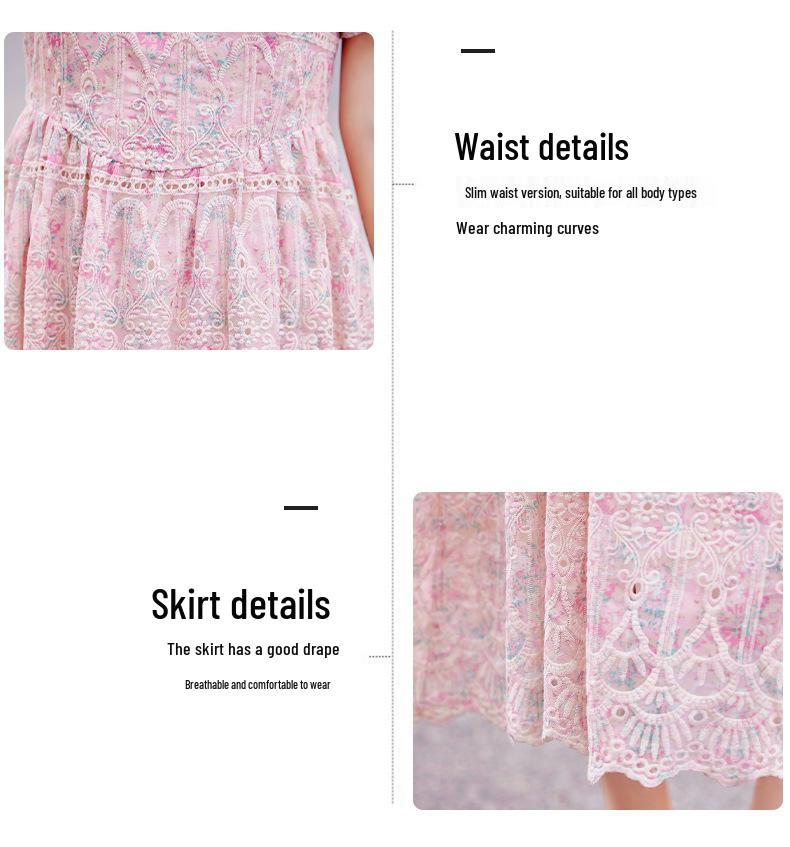 Korean Style Embroidered Lace Dress - Waist-Hugging, Breathable Summer Fashion