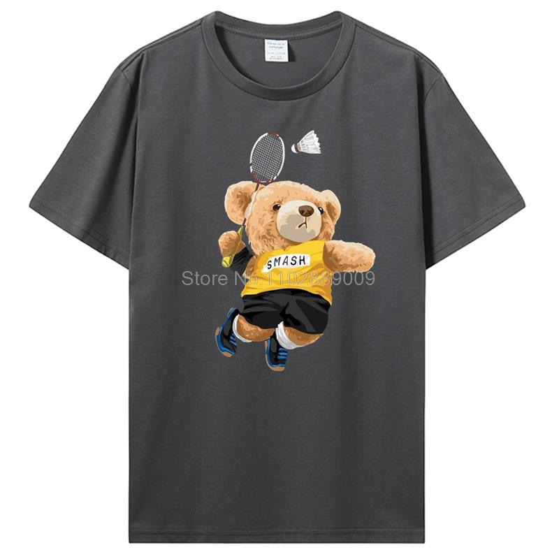 Teddy Bear Playing Badminton Tshirt Exercise Clothing T-shirt Graphics Kawaii Men Women Short Sleeve Printed T Shirt Top Tees