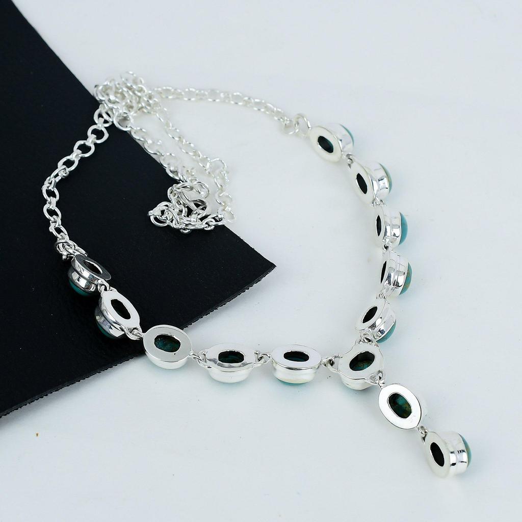 Natural Turquoise Gemstone Handmade 925 Sterling Silver Necklace, Turquoise Silver Necklace For Wife, Unisex Necklace, Anniversary  Gift