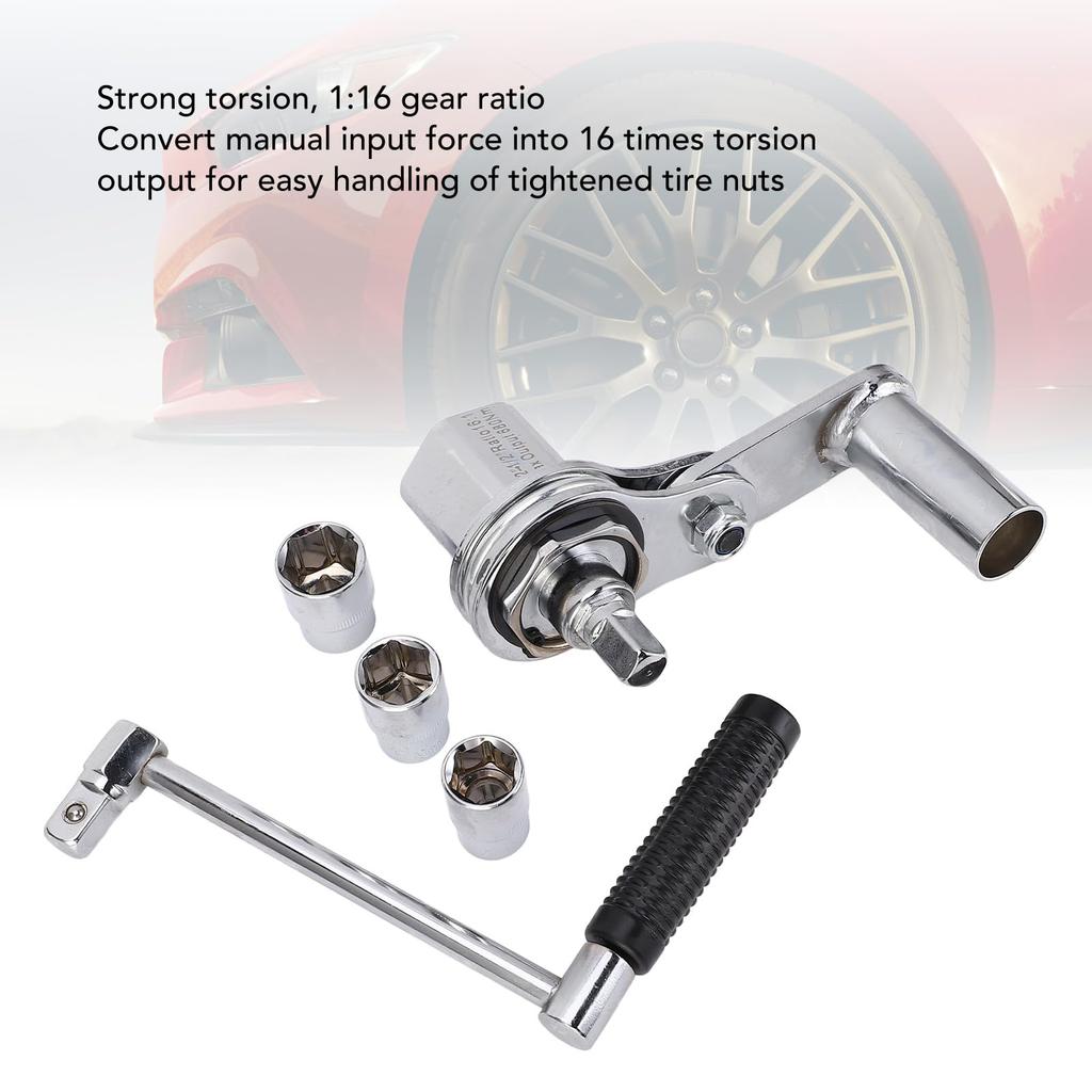 Drive Torque Multiplier Gear Ratio Torque Multiplier Wrench Set with 3 Wrench Remover Alloy Steel Automotive Tire Nut Remover Replacement 1/2 Wrench,