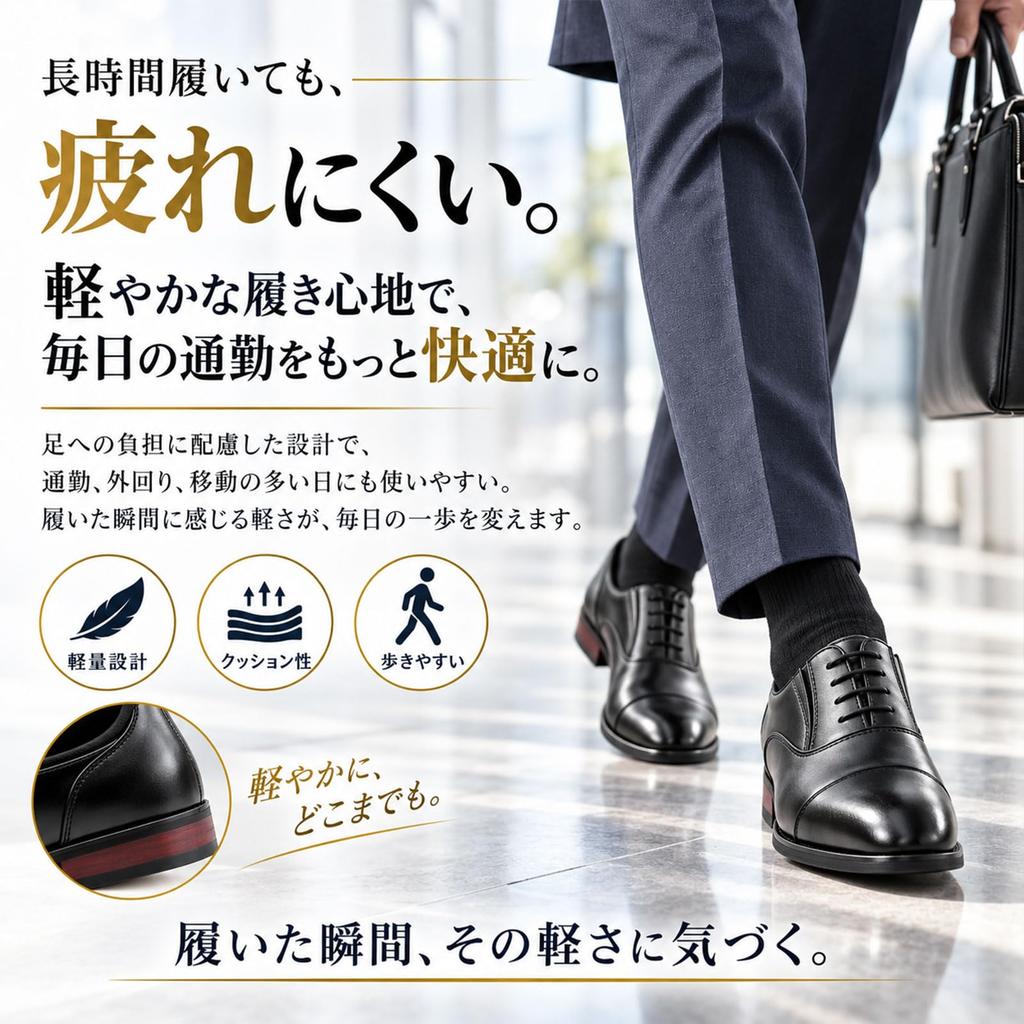 [BASO] Men's Business Shoes - Easy To Slip On While Standing - Leather Shoes, Dress Shoes, Black, Size 28.5 Cm