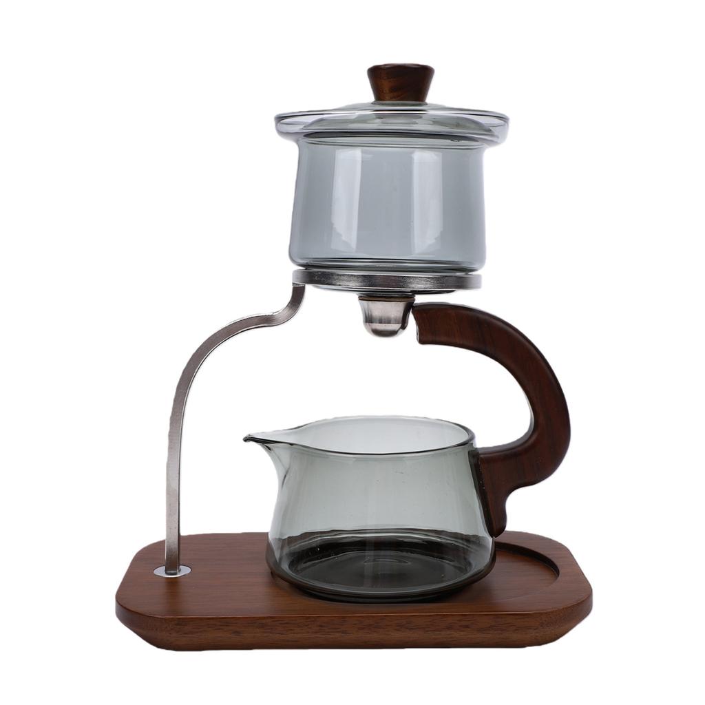 Teapot Set Water Separation Infuser Fairness Cup Tea Brewing Kit High Borosilicate Glass   Wood Handle Smoky Gray