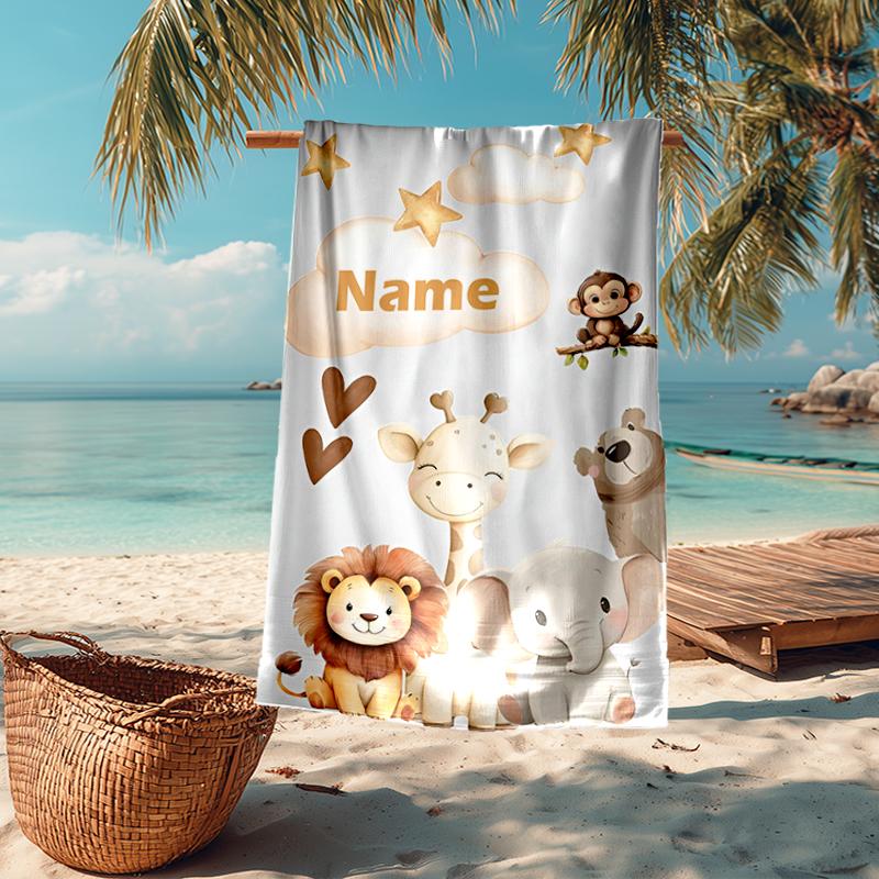 Custom Name Ultra-Soft Beach Towel with Animals Theme,Ideal for Pool - Camping, Diving - Perfect Travel Essential, Vibrant Beach Towel.