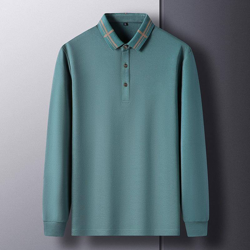Spring and Autumn New Men's Business Casual Long-sleeved Cotton T-shirt Thin Lapel Polo Top Middle-aged Men's Clothing
