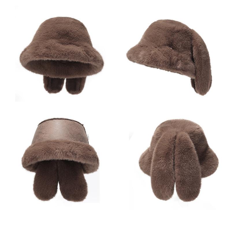 Winter Fisherman Hat Big Rabbit Ears Outdoor Cold-Proof Velvet Thick Ear Protection Basin Cap