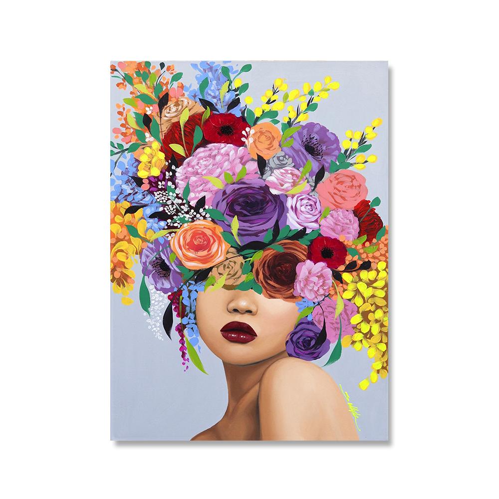 Mode Frauen Kopf Blume Wand Kunst Poster Abstrakte Kunstdrucke Sexy Mädchen Leinwand Malerei Moderne Bilder Wohnzimmer Wohnkultur