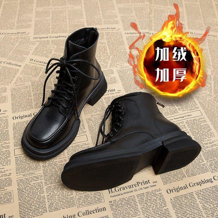 

Зимние короткие ботинки резиновые толстый каблук модные ботинки шнуровка спереди низкий каблук женская обувь 40