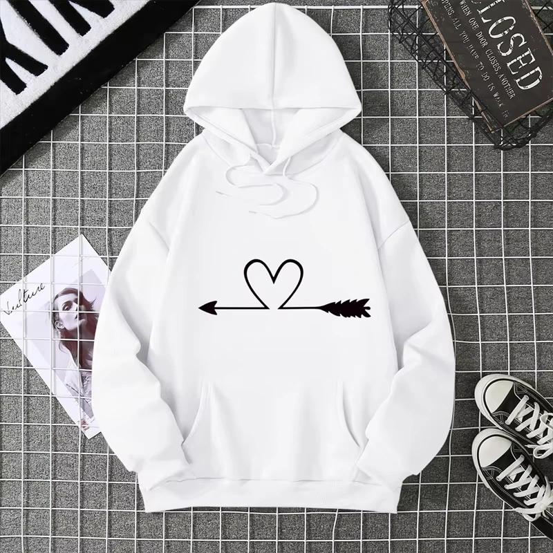 Women's Hoodie High Street Unisex Style Double Pockets Sweatshirts Outerwear Heart Print Women's Clothing Man