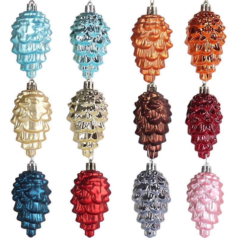 9cm Christmas Tree Ornaments Set: 8 Shiny & Matte Plastic Pine Cones