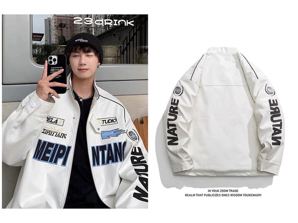 Geacă Moto Americană Retro: Versatil, Croială largă, Stil hip-hop pentru bărbați și femei