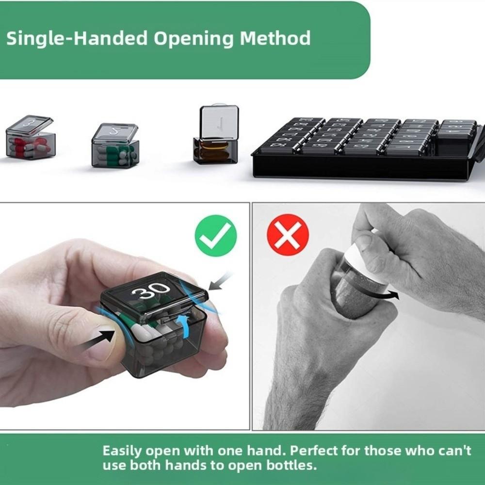 Transparent Portable Storage Box Squeeze-to-Open Daily Medcine Container Supplement