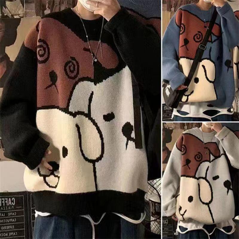Herbst Winter Pullover männer Verdickt Koreanischen Stil Lose Rundhals Pullover Basis Shirt Cartoon Trendy Paar der Gestrickte Hemd