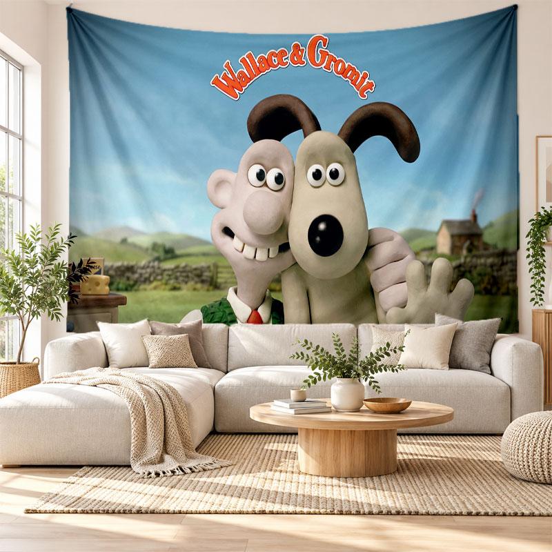Wallace & Gromit Wandteppich Heimdekoration Hängendes Stoffkunst-Hintergrund-Tapestry für Schlafzimmer
