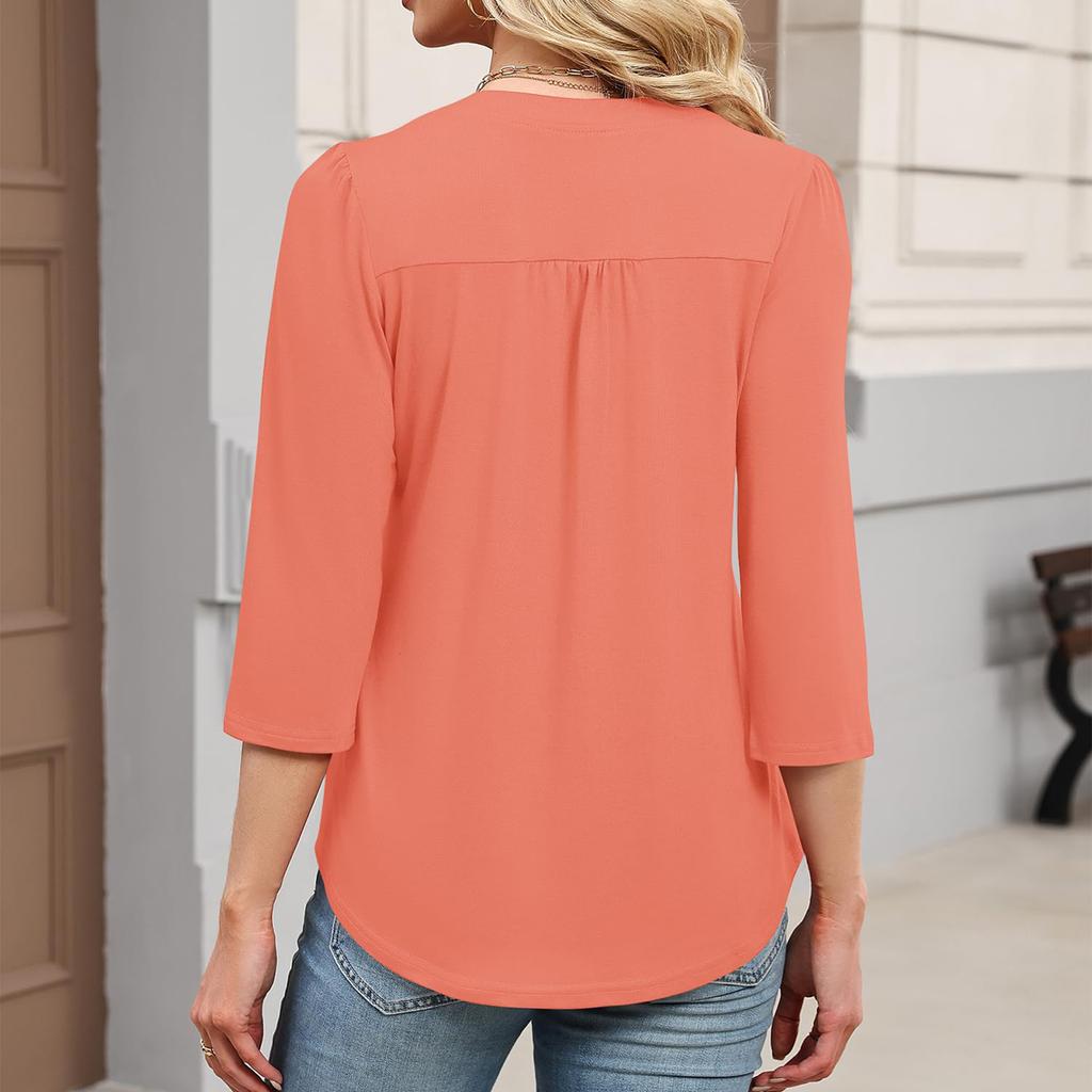 Women's 3/4 Sleeve Tops T Shirts Casual Blouse Tee