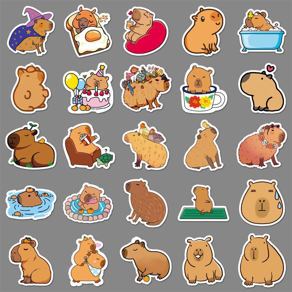 50 Cute Capybara Stickers: Cartoon Animals, Waterproof & Decorative for DIY Laptop & Phone Cases