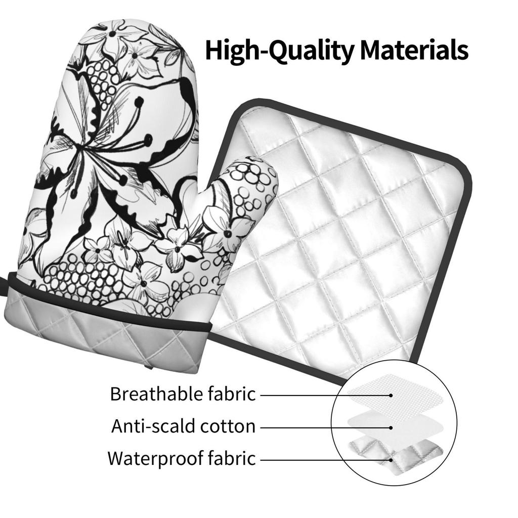Graffiti Flowers Oven Mitts and Pot Holders Set 2 PCS Thicken Heat-Resistant Gloves and Pot Holders for Baking Cooking Grilling