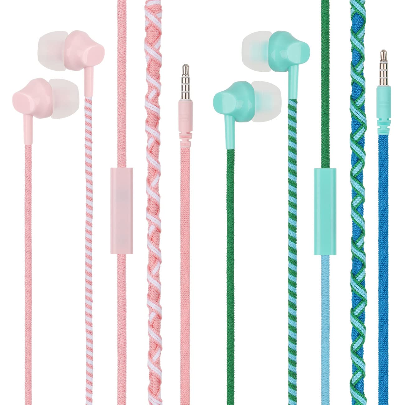 

URIZONS [2 PACKS] Colored Yarn 3.5mm Wired Earphones - Wired Earphones In-Ear Anti-Wrapping Anti-Stain for Kids 3.5MM Round Hole for Mobile Phones