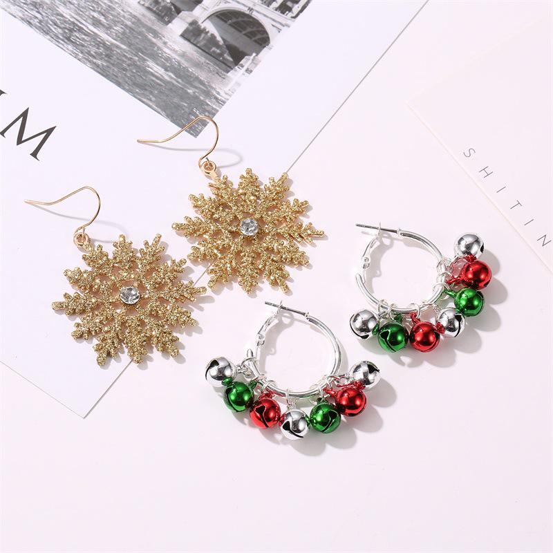 Reindeer Bell Christmas Earrings with Snowflake Tassels
