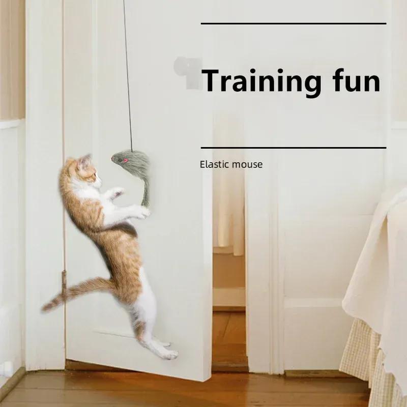 Simulationsmaus für Katzen, lustiges, selbstaufhängendes Katzenspielzeug, einziehbarer Katzenstock, Kratzseil, Maus, interaktives Katzenspielzeug, Katzenbedarf